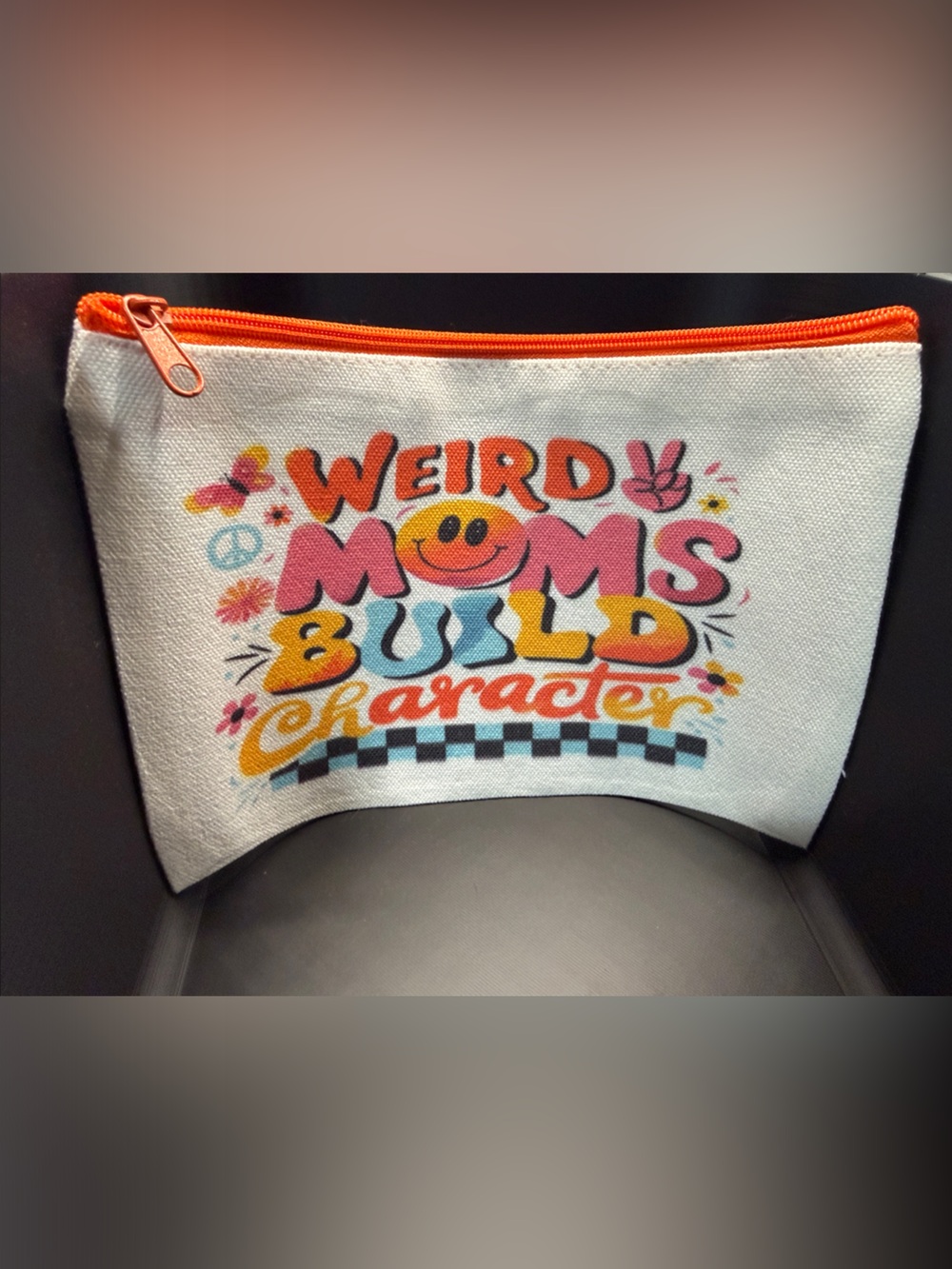 NEW Weird Moms Build Character Pouch - Orange Zipper Canvas Pouch